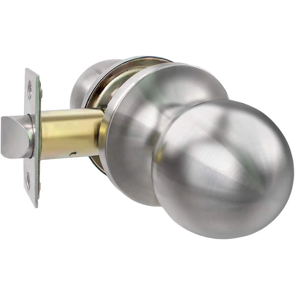 Door Knob Set Round Ball Style Passage Doorknob,  Stainless Steel, No Lock Interior Front Door and Bedroom Door Knobs, Keyless Doorknob for Hall Closet Pantry - Satin Nickel (PGL075SS)