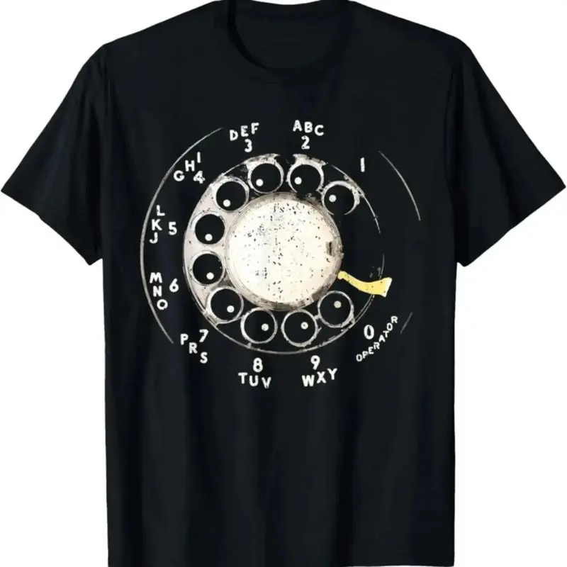 Printed 100% Cotton Unisex women Vintage Rotary Phone Dial Pattern T-Shirt-100% Cotton,Comfortable Short Sleeve CrewNeck,Perfect for Summer Outdoor Activities andCasual Wear,Casual Style,graphic tee BreathableClothes Fabric, Valentine's Day Gift.
