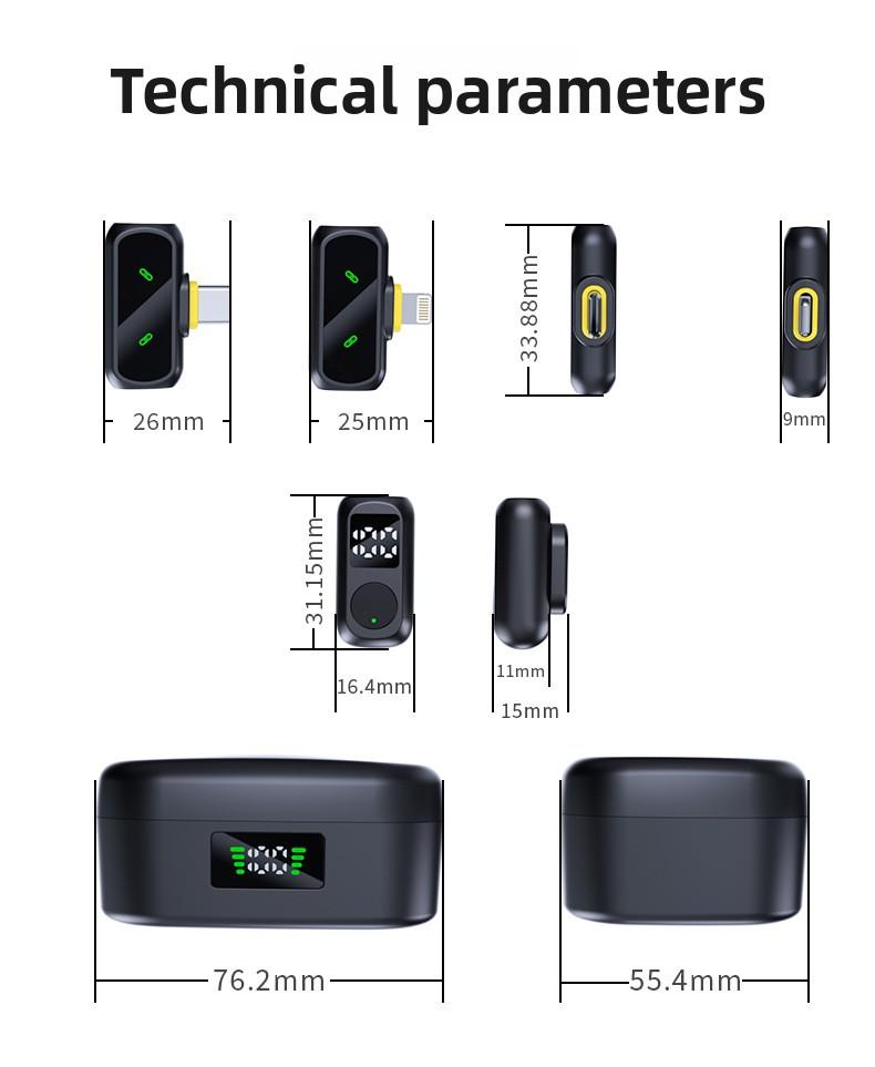 QY88 lavalier microphone, dual output, digital display, new model for mobile live streaming, noise-canceling reverb microphone