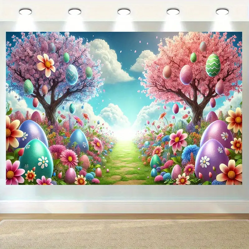 Easter Cherry Blossom Party Backdrop Birthday Decoration Photo Background Wall Decor Event Decoration Photography Background Spring Celebration Egg Hunt Festival Indoor Outdoor Decor Premium Polyester Fabric