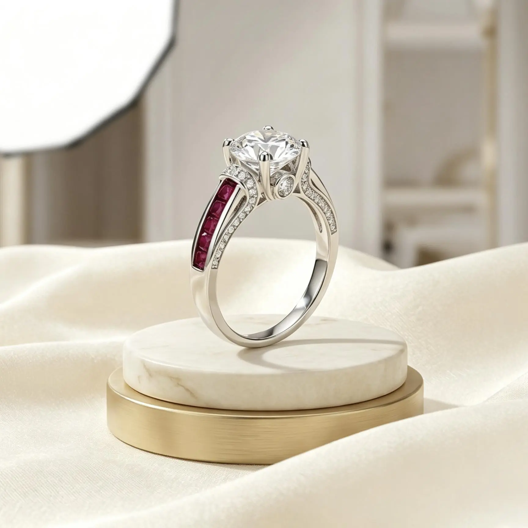 Channel Set Engagement Ring with a Split Shank Band, Brilliant Cut Moissanite Diamond Alternative in Ruby, Sapphire, or White for Her, Engagement Rings, Vvs1 Grade, Hypoallergenic, Polished Band, Promise, Brilliant Cut Rings