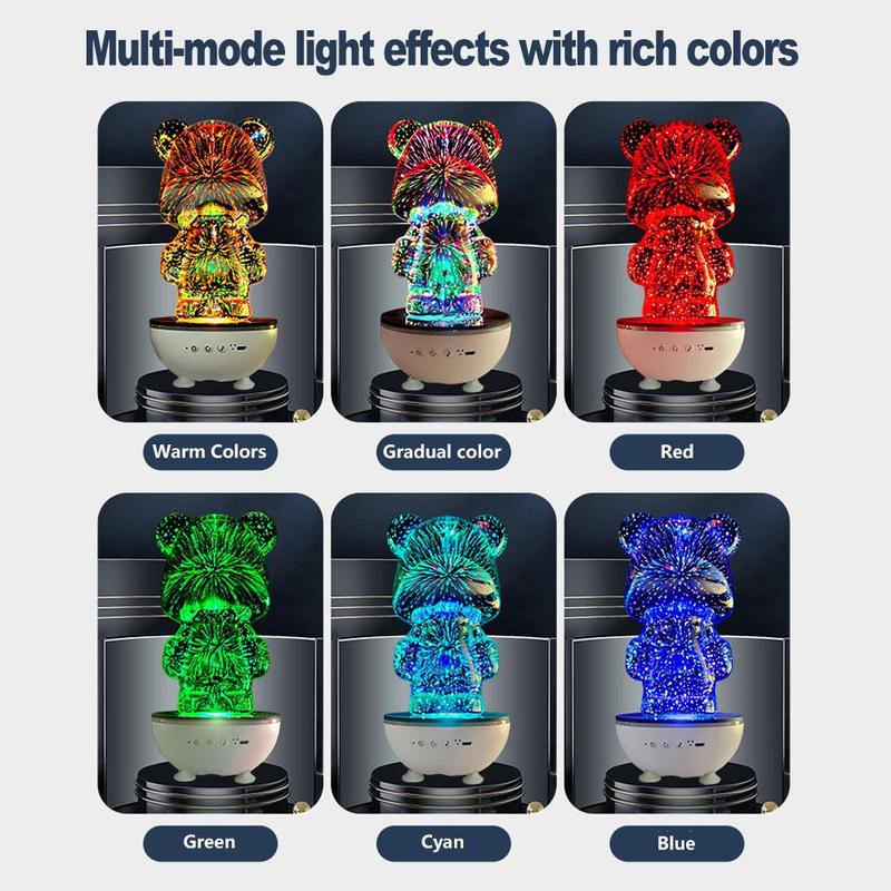 Bear Design Multifunctional Wireless Speaker, USB Rechargeable Portable Speaker with RGB Light Effect, Mini Speaker with 360° Rotation, Suitable for Bedroom Night Lights