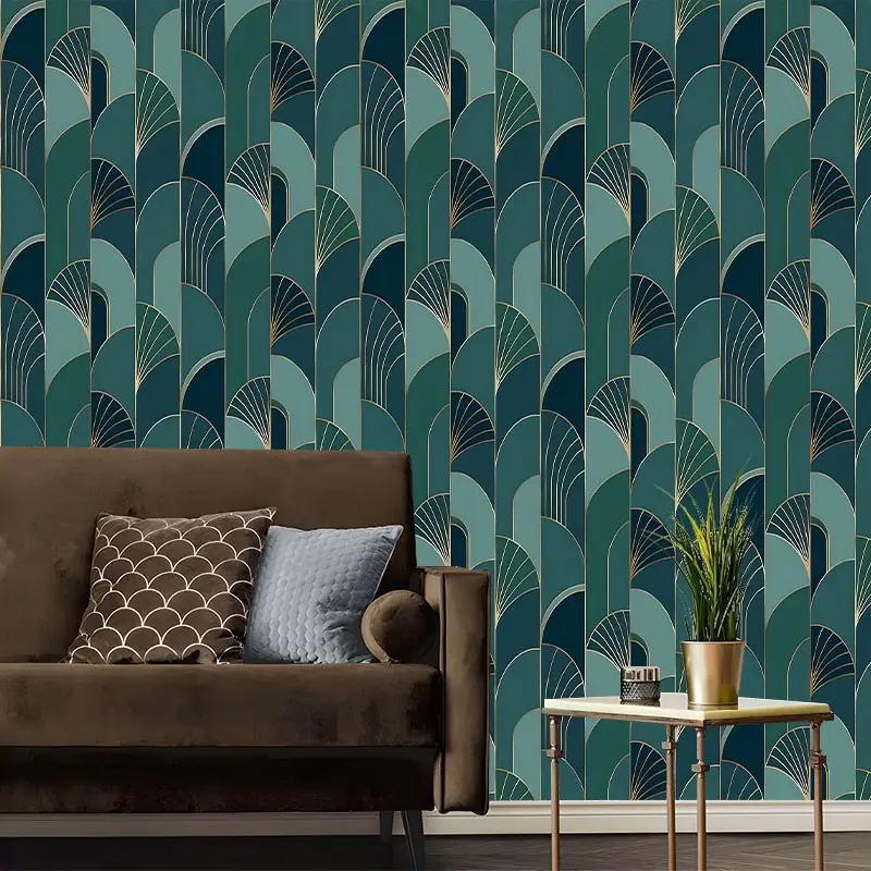 Teal Art Deco Peel and Stick Wallpaper, Sticky Adhesive Wallpaper, Removable Self Adhesive Contact Paper for Living Room, Glam Geometric Wall Decor Roll, Perfect Housewarming Gift for Art Deco & Home Decor Lovers
