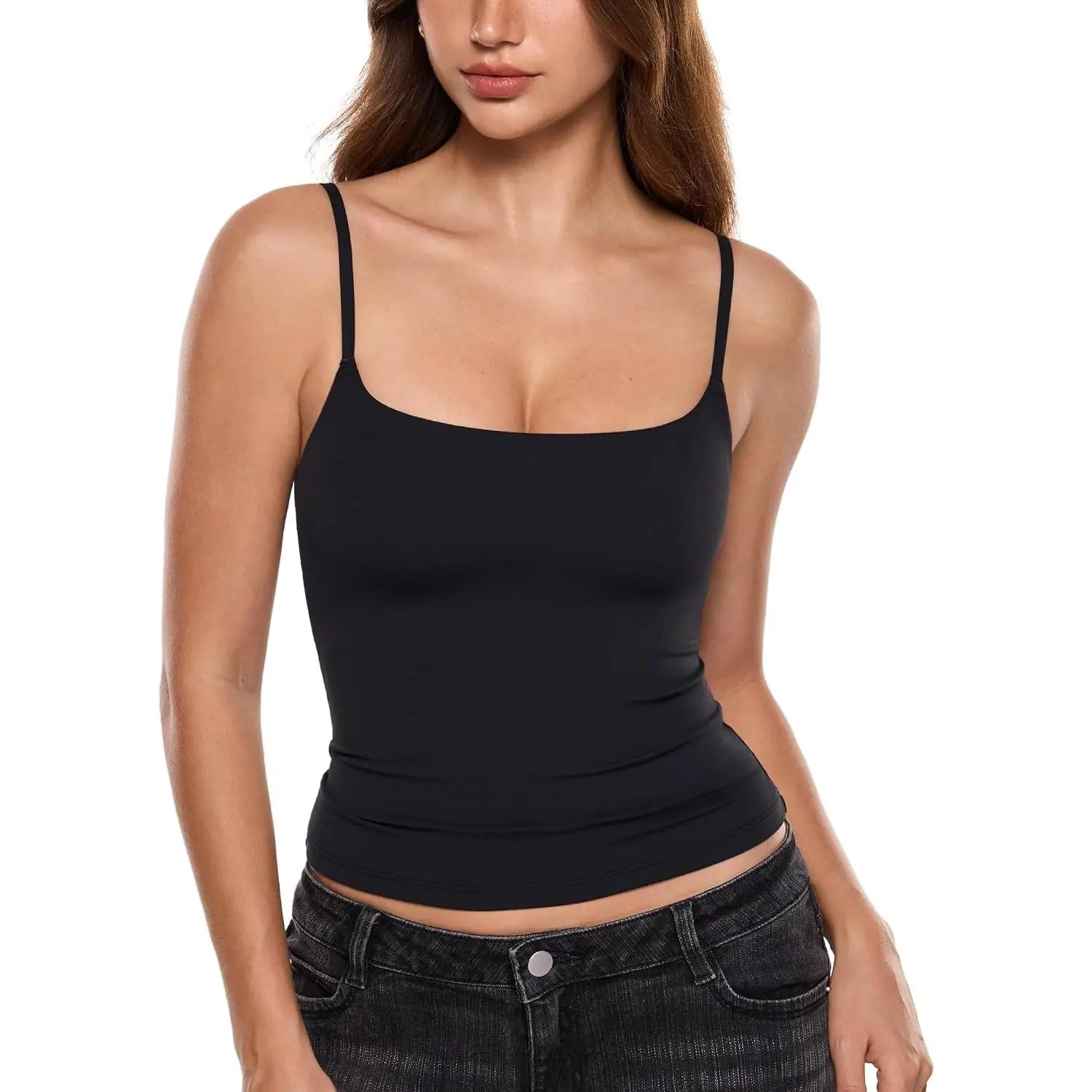 Women's Airsoft Padded Tank Top Built in Bra Camisole Adjustable Spaghetti Straps Basic Going Out Tops Summer