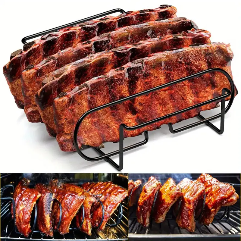 1pc Stainless Steel BBQ Rib Rack, Portable Grilling Tool for Outdoor BBQ and Smokers, Holds 4 Full Racks of Ribs, No Battery Required #GLOBAL PICKS