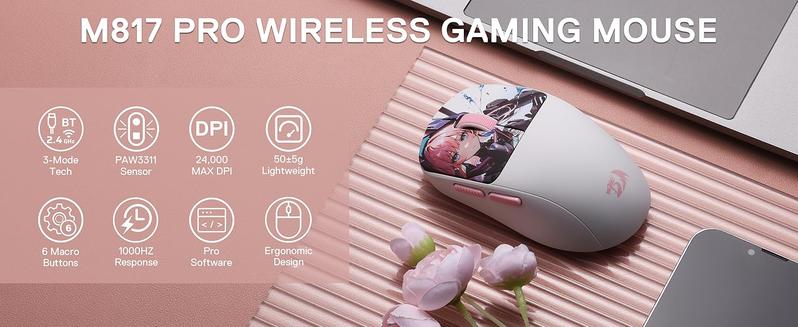 Redragon M817 PRO Wireless Anime Gaming Mouse 24000 DPI Optical Mini Mouse with 6 Programmable Buttons Ergonomic Design 50G Ultra Lightweight for Small Hands Computer Peripherals Redragon M817 PRO Wireless Anime Gaming Mouse 24000 DPI Optical Mini Mouse with 6 Programmable Buttons Ergonomic Design 50G Ultra Lightweight for Small Hands Computer Peripherals