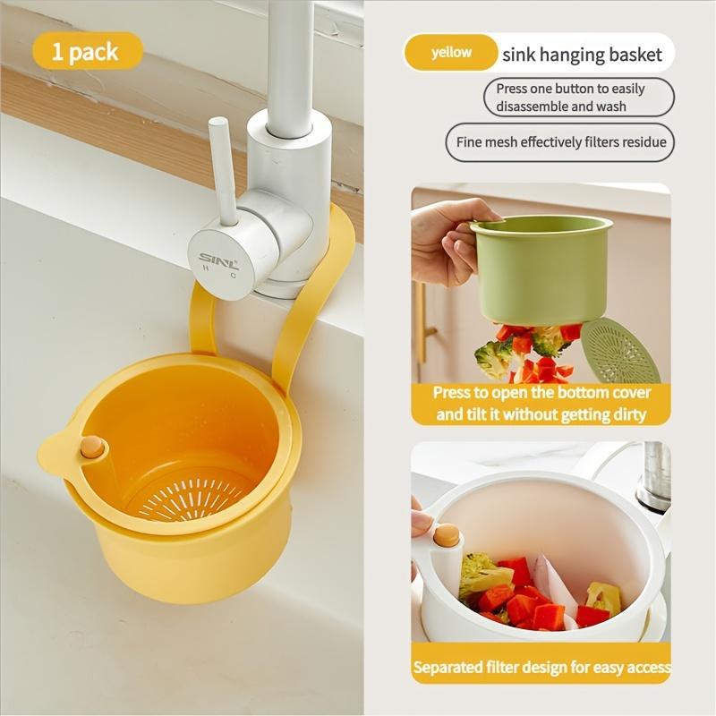 Multi-Function Hanging Kitchen Sink Basket with Button Drain and Storage Design, Easy One-Second Installation, Durable Plastic for Kitchen and Bathroom Organization, Hangable Filter, Kitchen Sink Strainer