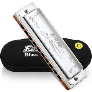 Key of 10 Holes 20 Tones 008K Blues Diatonic Mouth Organ with Silver Cover, Deluxe For Adults, Professionals and Students gift