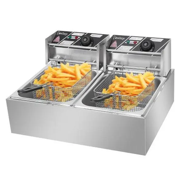 Premium 11.4QT/12L Electric Deep Fryer - Dual Tank Kitchen Appliance, Adjustable Temperature, ETL Certified, Sleek Silver Durable Stainless Steel, Powerful Heating, Safe Auto-Off, Ideal for Commercial Use & Families