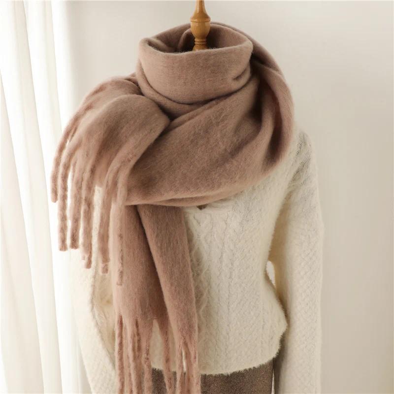 Winter Scarf for Women Containing Cashmere Warm Solid Pashmina Blanket Wraps Female Thick Soft Bufanda Big Tassel Shawl Long Poncho Echarpe
