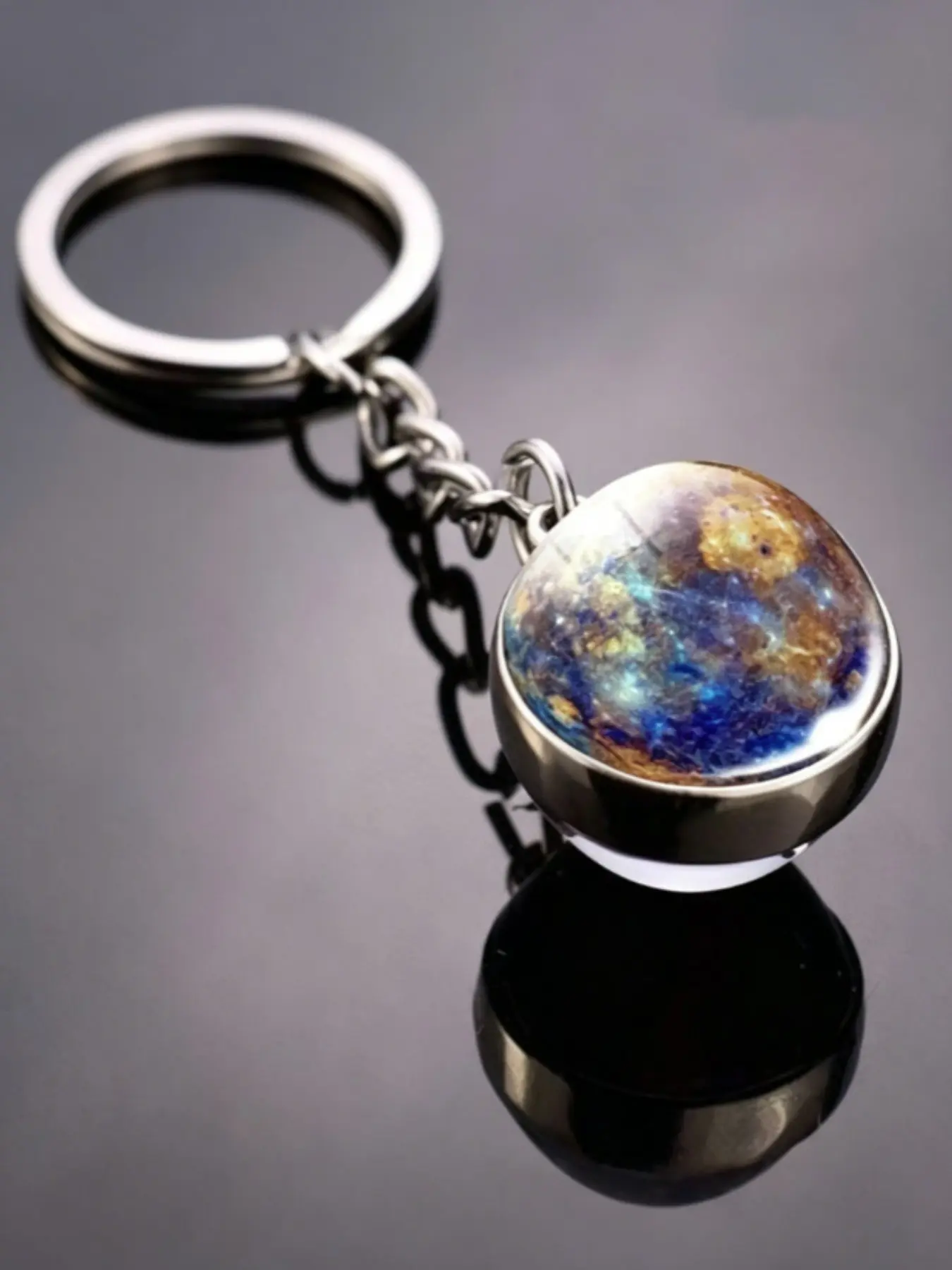 Solar System Keychain Metal Pendant, Galaxy Nebula Dual-Sided Glass Ball, Unique Accessory for Keys and Bags, Stylish Gift Idea, Metal Keychains, Stylish Keyring