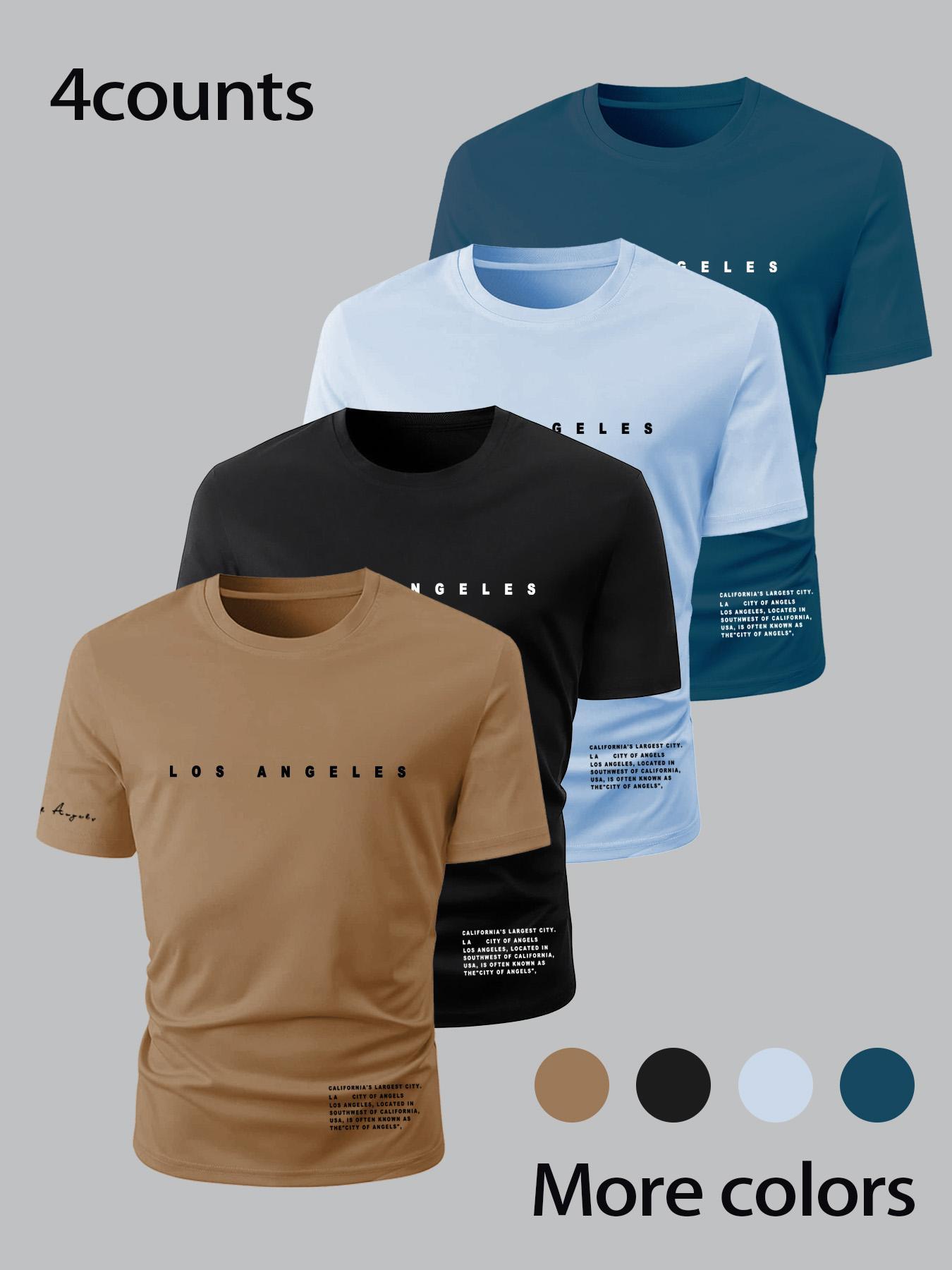 Men's Letter Print Round Neck Tee, Regular Fit Casual Short Sleeve T-shirt, Men's Summer Top for Daily Wear