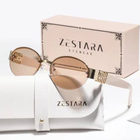 Women's Metal Oval Half Frame Glasses, Vintage Elegant High-End Lightweight Fashion Eyewear, Perfect for Vacation and Daily Use, Fashionable Sunglasses