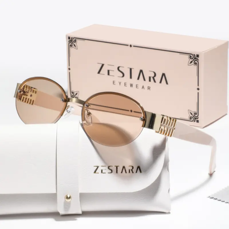 Women's Metal Oval Half Frame Glasses, Vintage Elegant High-End Lightweight Fashion Eyewear, Perfect for Vacation and Daily Use, Fashionable Sunglasses