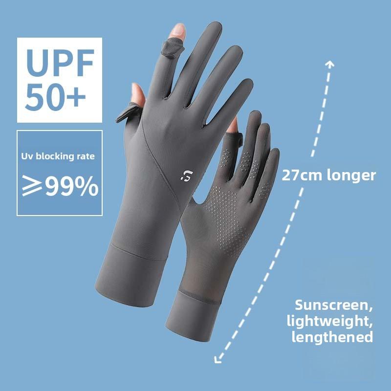 Extended ice silk gloves women's UV protection driving electric vehicle touch screen riding non-slip thin summer sun protection gloves women