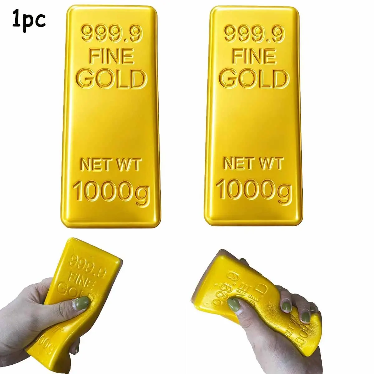 Large Gold Bar Squishy Fidget Toy, Realistic 1KG Fake Bullion Slow Rebound Stress Squeeze Toy, Soft Golden Ingot Squishies Stress Relief Sensory Toy, Funny Novelty Decor Gift for Office Desk Party Prop