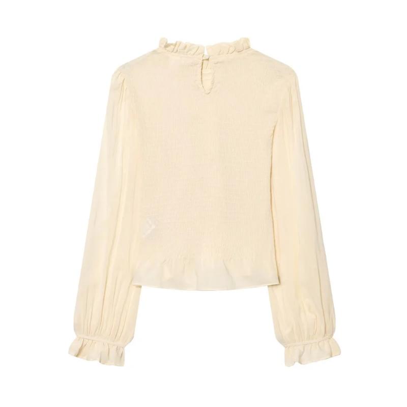 Aria Muse 2026 new women's fashion commuting style slim fit version with ruffle collar long sleeved shirt and pleated top