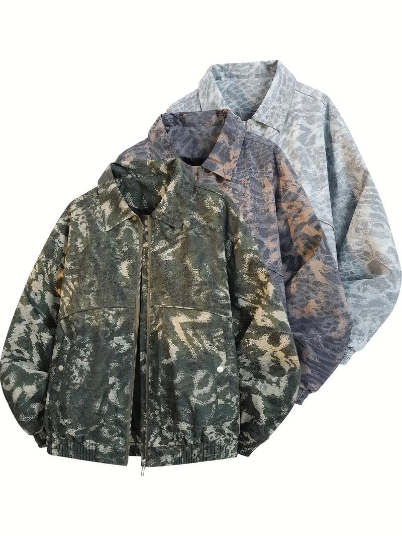 Men's and Women's Camouflage Jackets - Softshell Full Zip Outdoor Jacket with Collar, Green/Brown/Beige Camouflage Pattern, Machine Washable Winter and Fall Jacket for Hunting, Casual Style (Regular Fit)