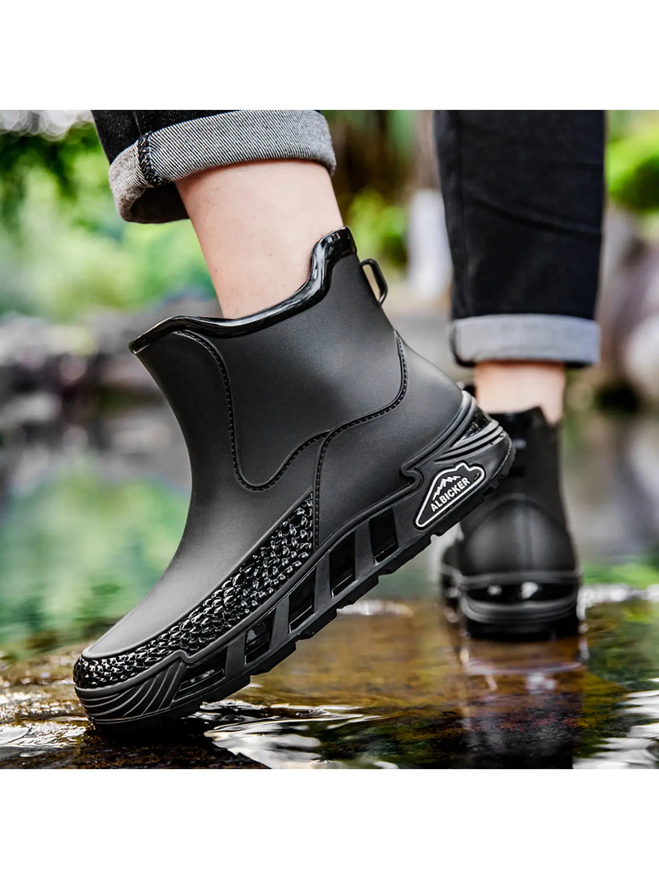 Unisex Mid Ankle Waterproof Rain Boots, ALBICKER Slip On Non-Slip Rubber Boots, Comfort Lightweight Outdoor Work Footwear for Fishing Gardening Daily Commute