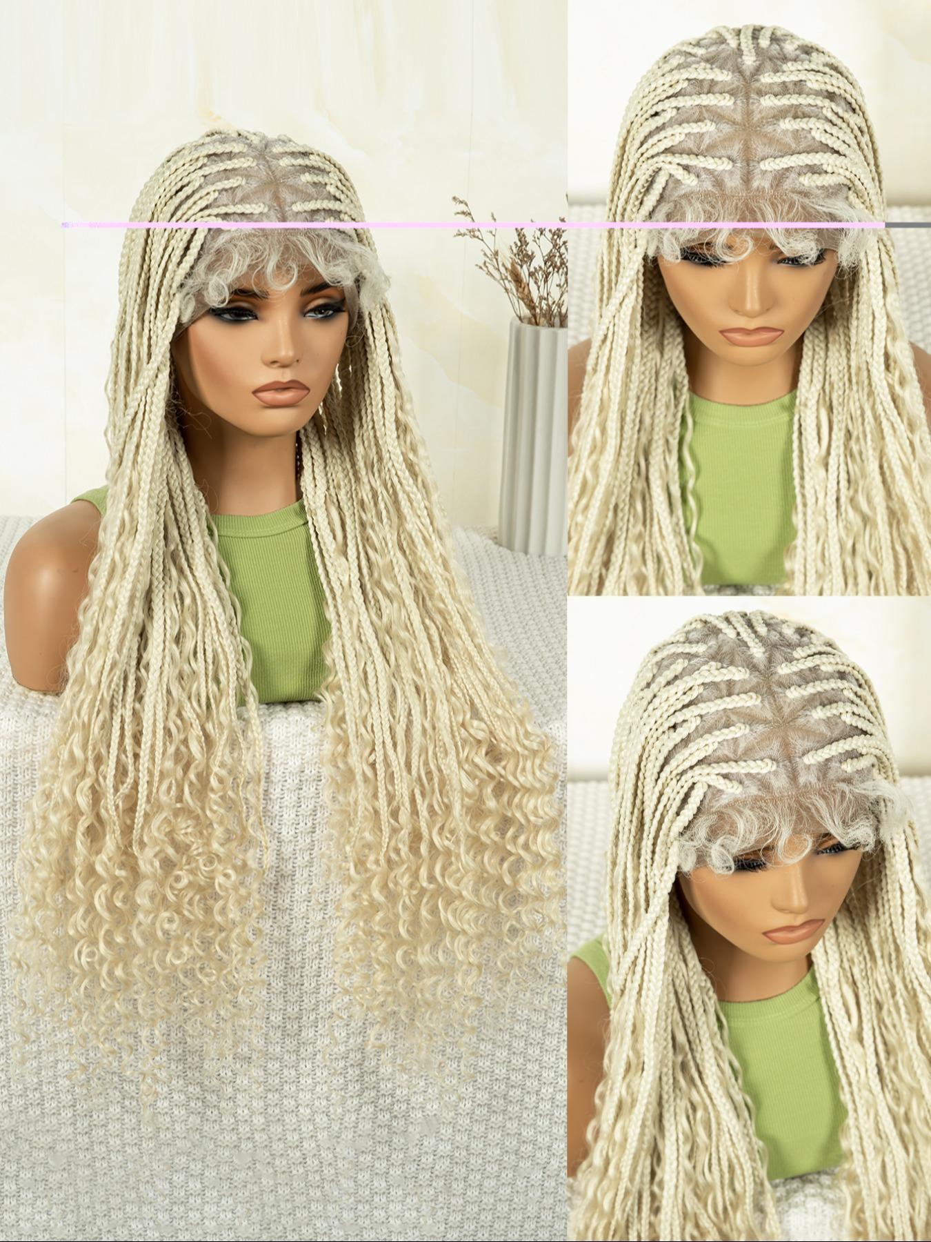 Long Curly Wigs, Wigs for Women, Gorgeous Fluffy Wigs with Baby Hair Bangs, Synthetic Braided Lace Wigs for Party, Daily Use