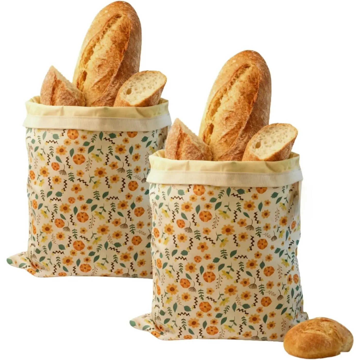 Reusable Beeswax Bread Bags for Homemade Bread Sourdough Loaf 17in x12.9in Large Beeswax Storage Bags farmhouse bread box Cotton Linen Bag 2 Pack Portable Bread Containers (Flower design)