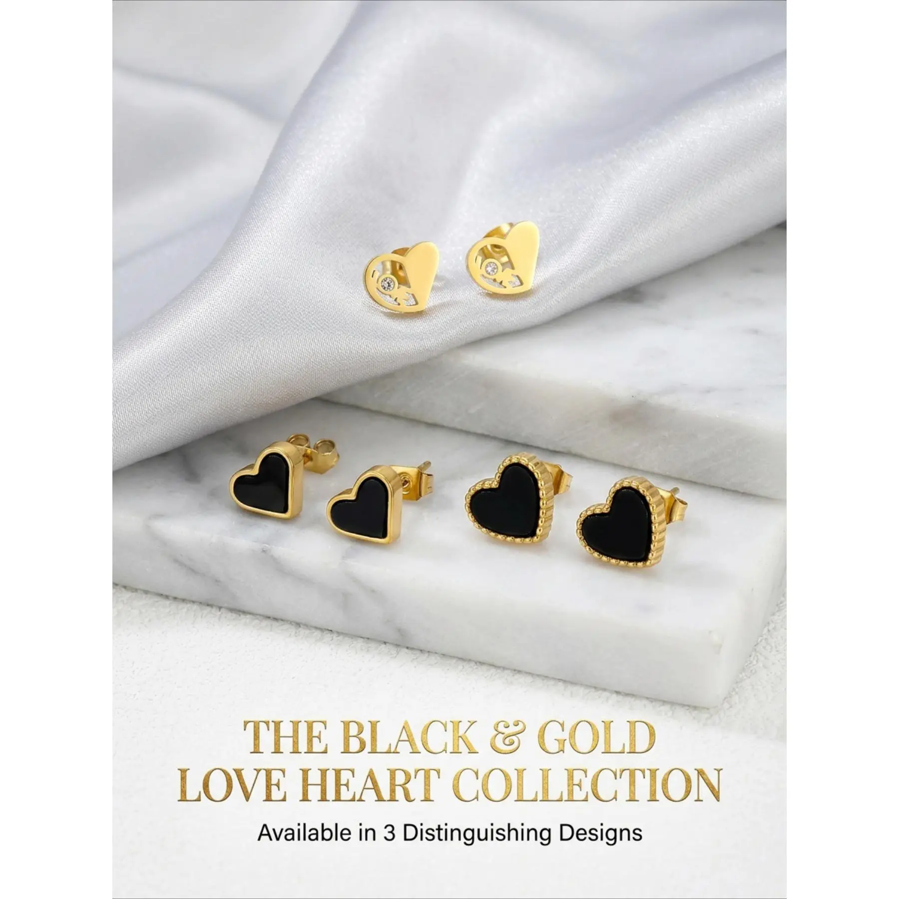 3-Piece Gold Stud Earring Set with Geometric & Heart Shapes, Unisex Stainless Steel Stackable Fashion Jewelry for Daily Wear, Heart Shaped Earrings, All Seasons, Gold Jewelry Sets