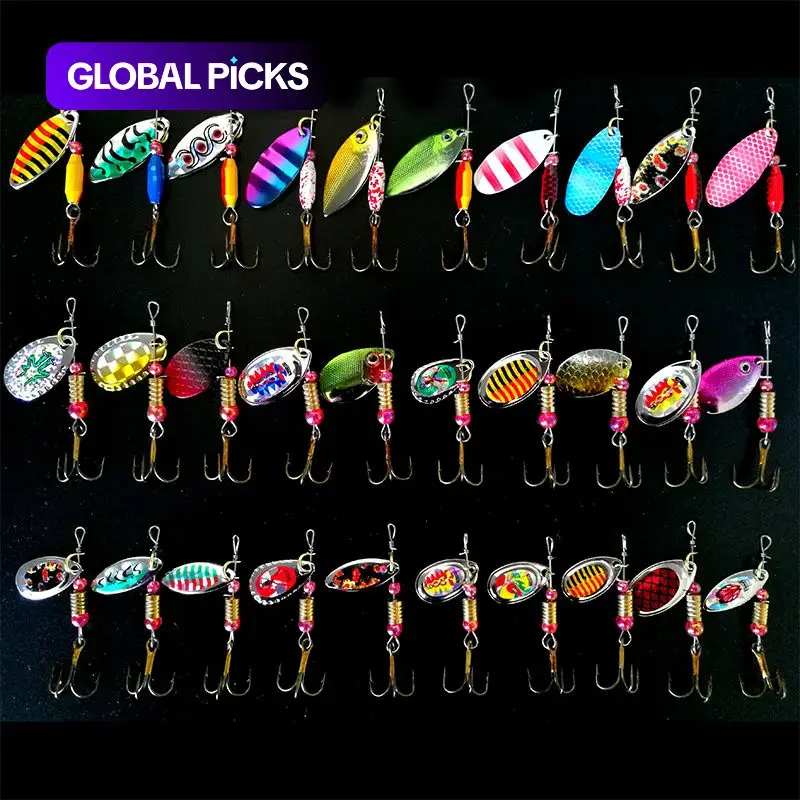 30 Pcs Rotating Topwater Spoon Fishing Lures Kit with Hooks, Artificial Fish-Shaped Baits, Outdoor Fishing Accessories Gear, Fishing Spoons, Fishing Supplies #GLOBAL PICKS