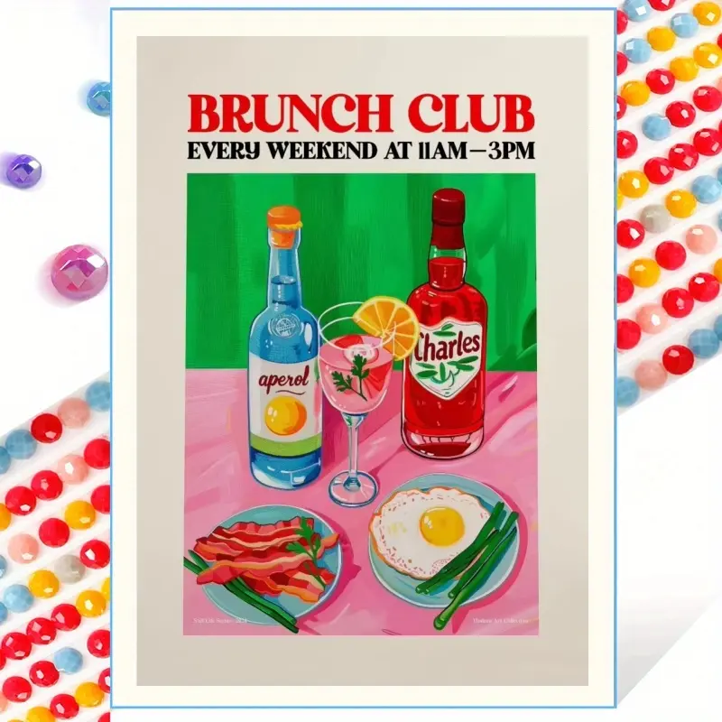 Retro Kitchen Wall Art Decor Prints, Vintage Food and Drink Poster, Aesthetic Dopamine Brunch Coffee Pizza Spaghetti Wine Sushi Ramen Aperol Spritz Canvas Painting Dining Room Gift