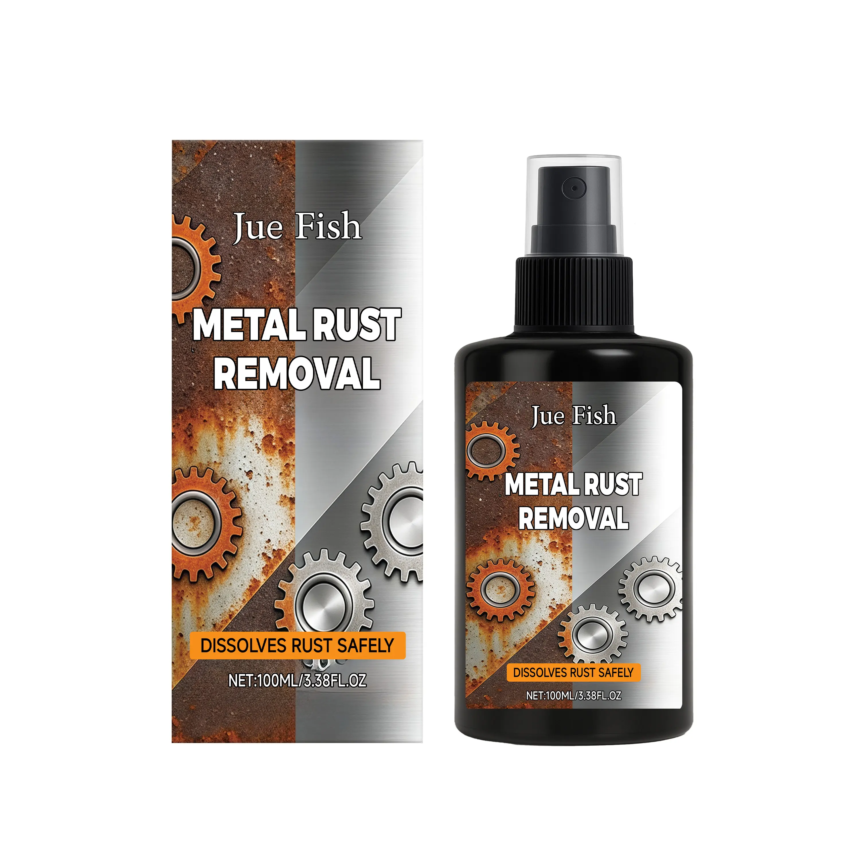 Jue Fish Metal Rust Remover - Dissolves rust on metal surfaces, cleans and makes them bright and clear, multi-purpose cleaning and rust removal agent