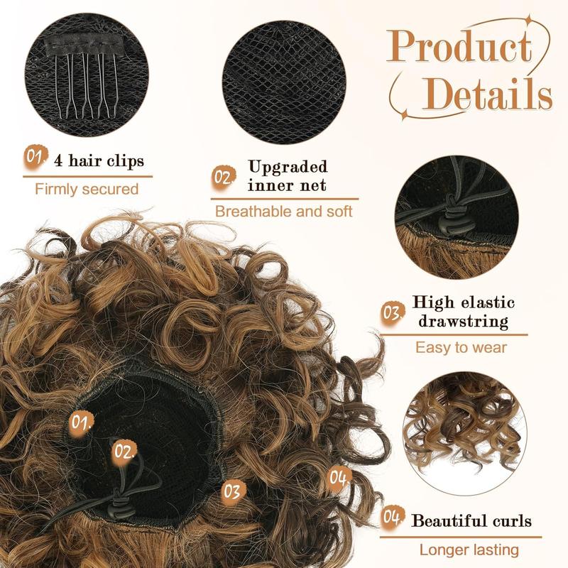 Short Curly Messy Bun Hair Ponytail Extension Elastic Drawstring Loose Hair Bun for Women with Thinning Hair High Temperature Synthetic Fiber Hair Bun Extension 80g
