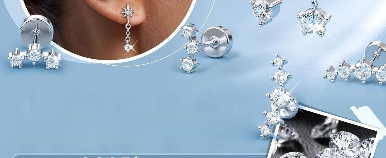 CASSIECA 1Pairs Cartilage Earrings for Women Flat Back 925 Sterling Silver Post Stud Flatback Earrings for Sensitive Ears-20G Ear Crawler Climber Cartilage Earring Tragus Conch Helix Piercing Jewelry CASSIECA 1Pairs Cartilage Earrings for Women Flat Back 925 Sterling Silver Post Stud Flatback Earrings for Sensitive Ears-20G Ear Crawler Climber Cartilage Earring Tragus Conch Helix Piercing Jewelry