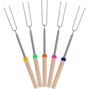 Extendable Stainless Steel Roasting Sticks, 5 Pack, 32" - For S'mores, Hot Dogs, Campfires and Fire Pits