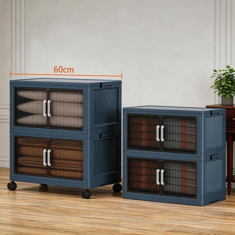 Folding 5 Tier Plastic Storage Bins with Wheels - Stackable Collapsible Storage Containers & Organizers for Daily Use