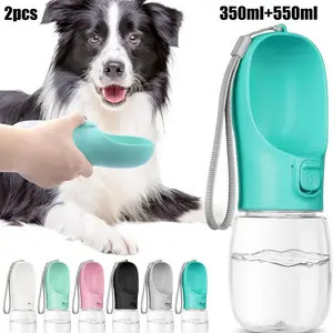 2-Piece Dog Water Bottle Set, Leak-Proof Portable Puppy Hydrator, Includes Feeder, Ideal for Outdoor Walks, Hikes, Travel, Food Grade Plastic (350ML+550ML)