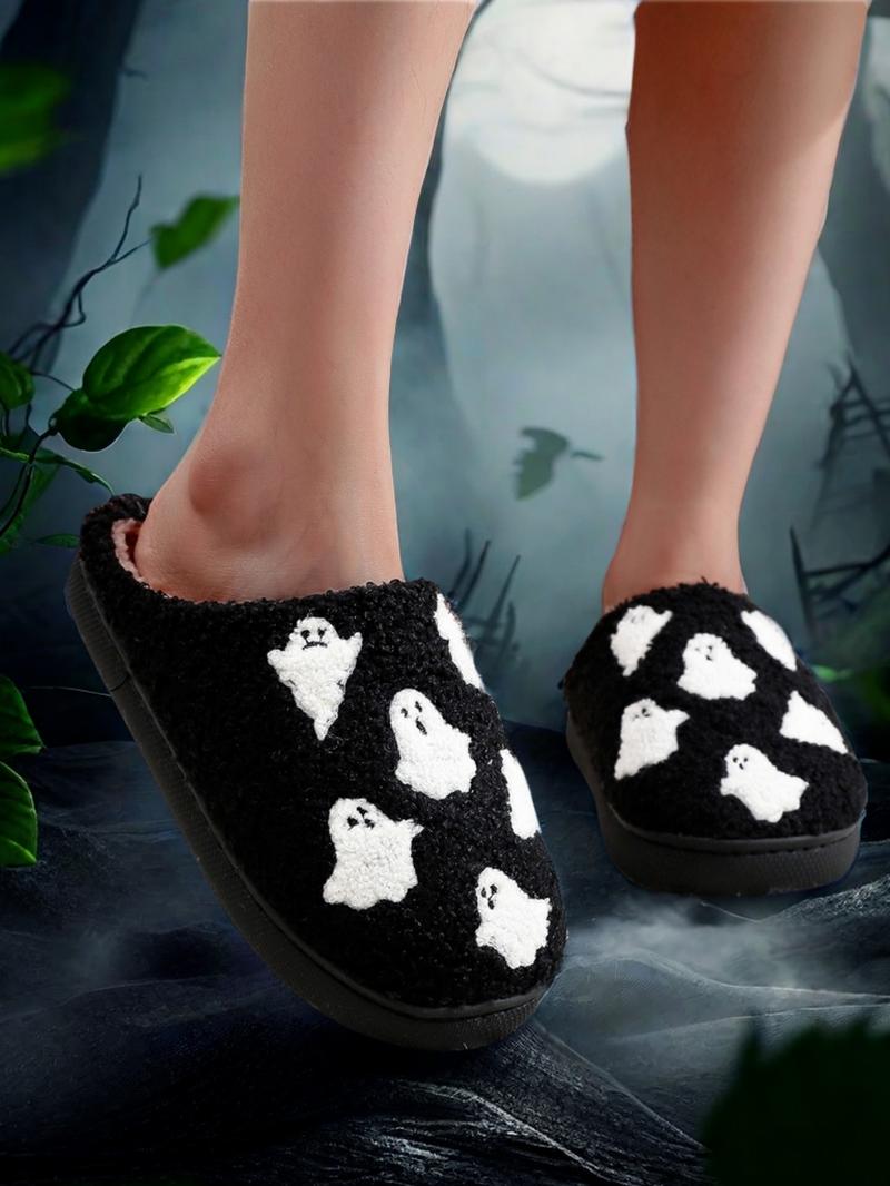 Women's Cute Cartoon Ghost Pattern Plush Slippers, Warm Casual Soft Comfortable Home Slippers, Warm Slippers for Indoor & Outdoor Use for All Seasons