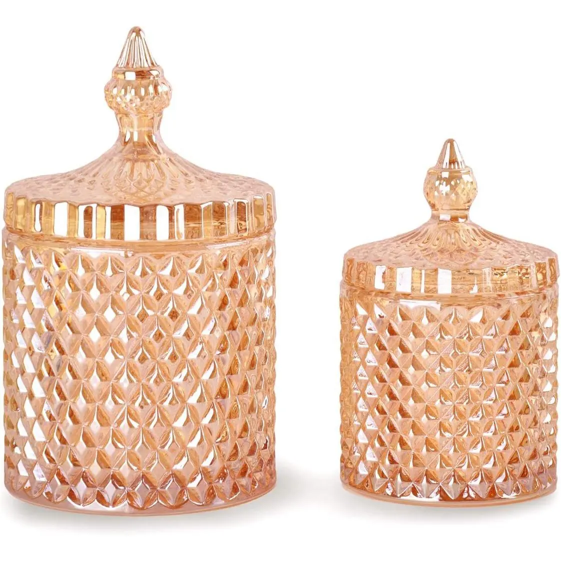 2 Pack Qtip Holder Glass Apothecary Jars with Lids Bathroom Storage Organizer for Cotton Swabs, Balls, Pads, Floss Picks, Vanity Storage Containers for Makeup, Candy, Jewelry (10+24oz, Amber)