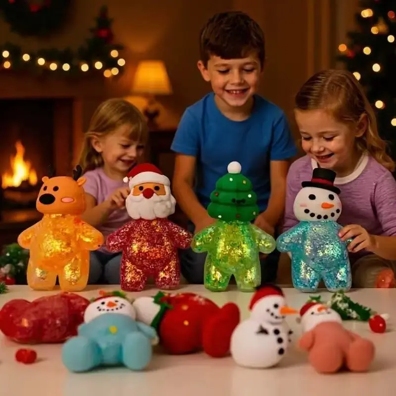 4pcs New Christmas Santa Snowman Mallow Stress Relief Toy, Pinch Gently, Ideal for Relaxation, Perfect Gift for Holidays