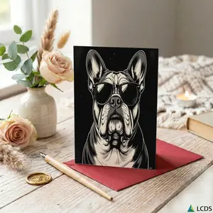 1PC Greeting Card and 1PC Envelope Cool Dog With Sunglasses Cartoon Print Greeting Card Suitable for Friends Family Pet Lovers Holiday Gift and Daily Celebration