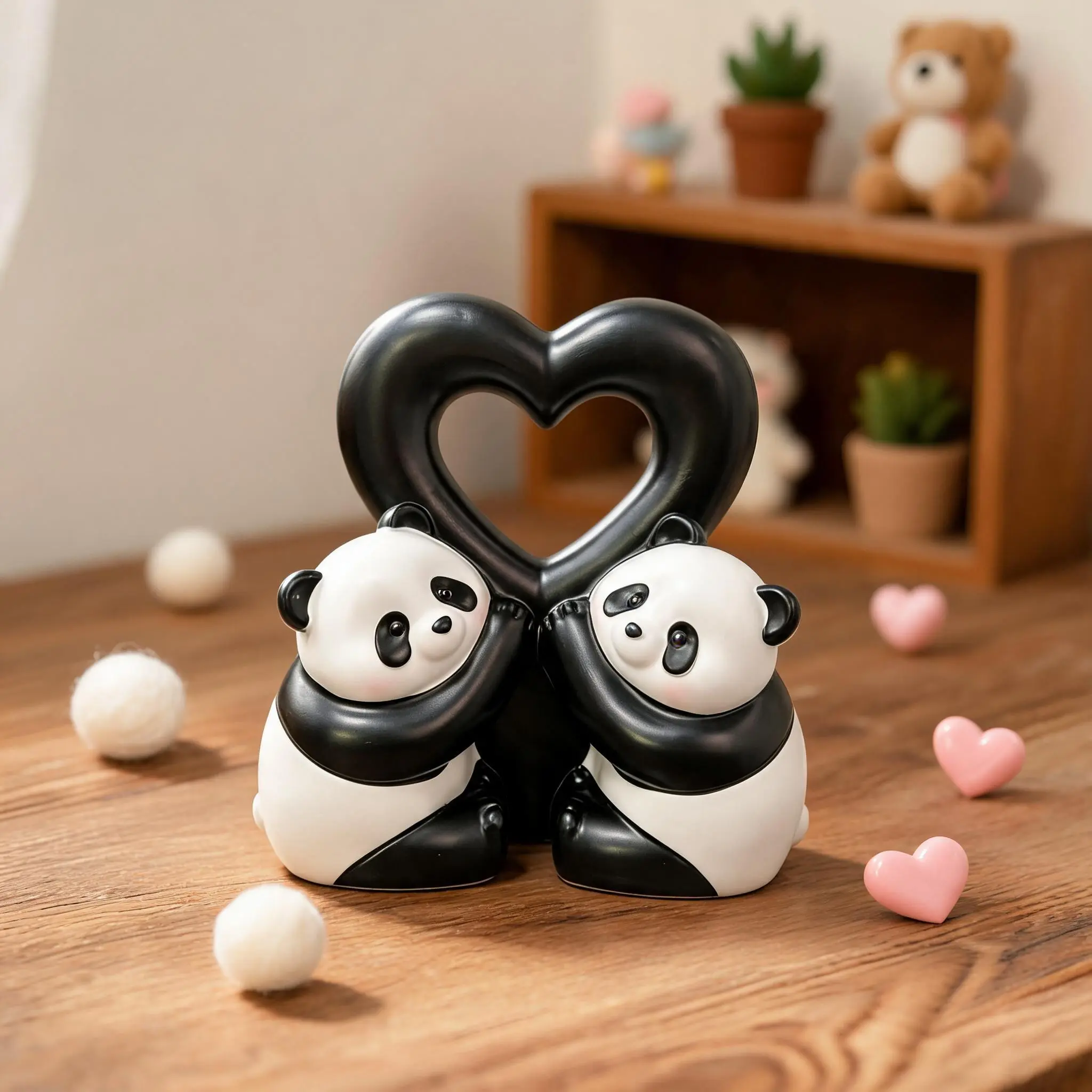 Cute Heart Panda Resin Ornament, Resin Animal Ornaments, Healing Adorable Style, Living Room Bedroom Couple Gift Decorative Piece, 1pc Love Panda Statue, Cute Figurines