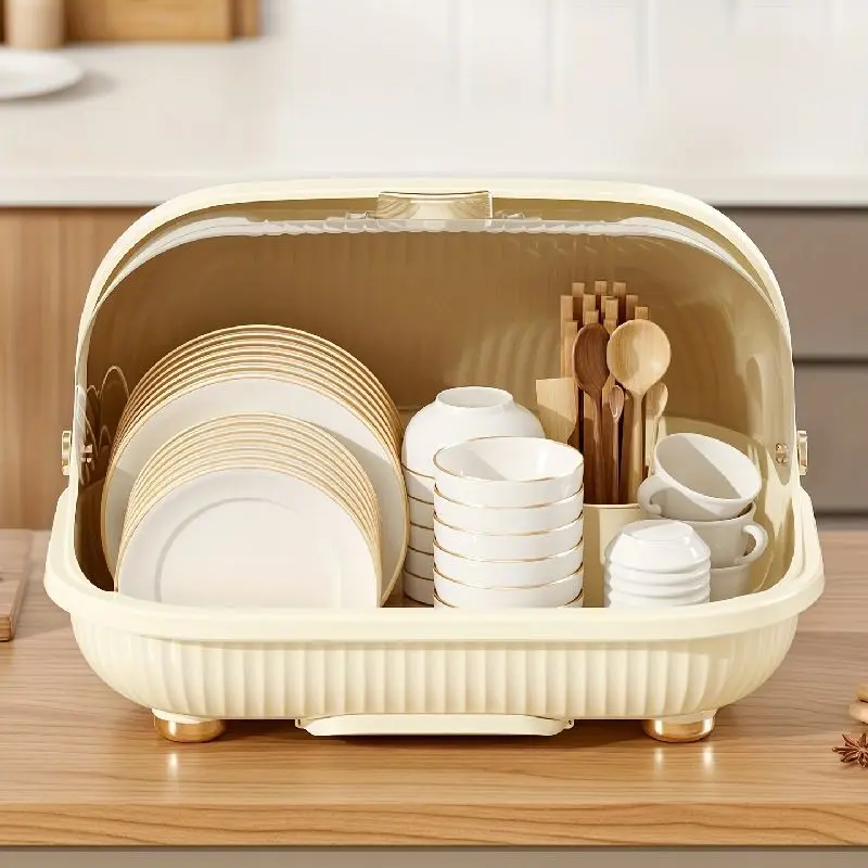 Thick Plastic Kitchen Bowl Cabinet, Large Home Bowl Rack, Dishware Storage Shelf, Covered Bowl Holder with Drainage