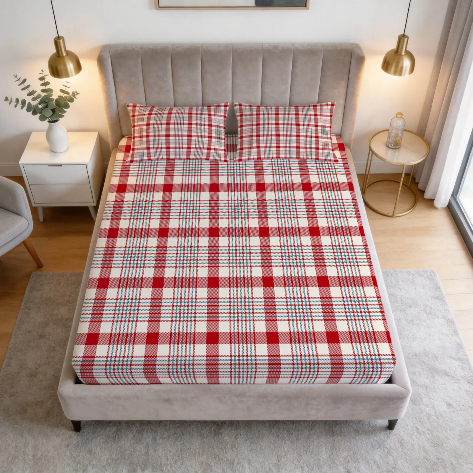 3-Piece Checkered Patterned Bed Sheet Set, Including 1 Bed Sheet And 2 Pillowcases (Excluding Pillow Core), Comfortable Bedding, Non Slip Suitable For Bedrooms, Suitable For Children And Teenagers As Gifts And Decorations