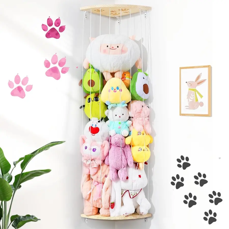 Plush Animal Toy Storage Rack, Adjustable Length, Hanging Corner Net, Living Room Bedroom Decor, Wall Mounted Shelf