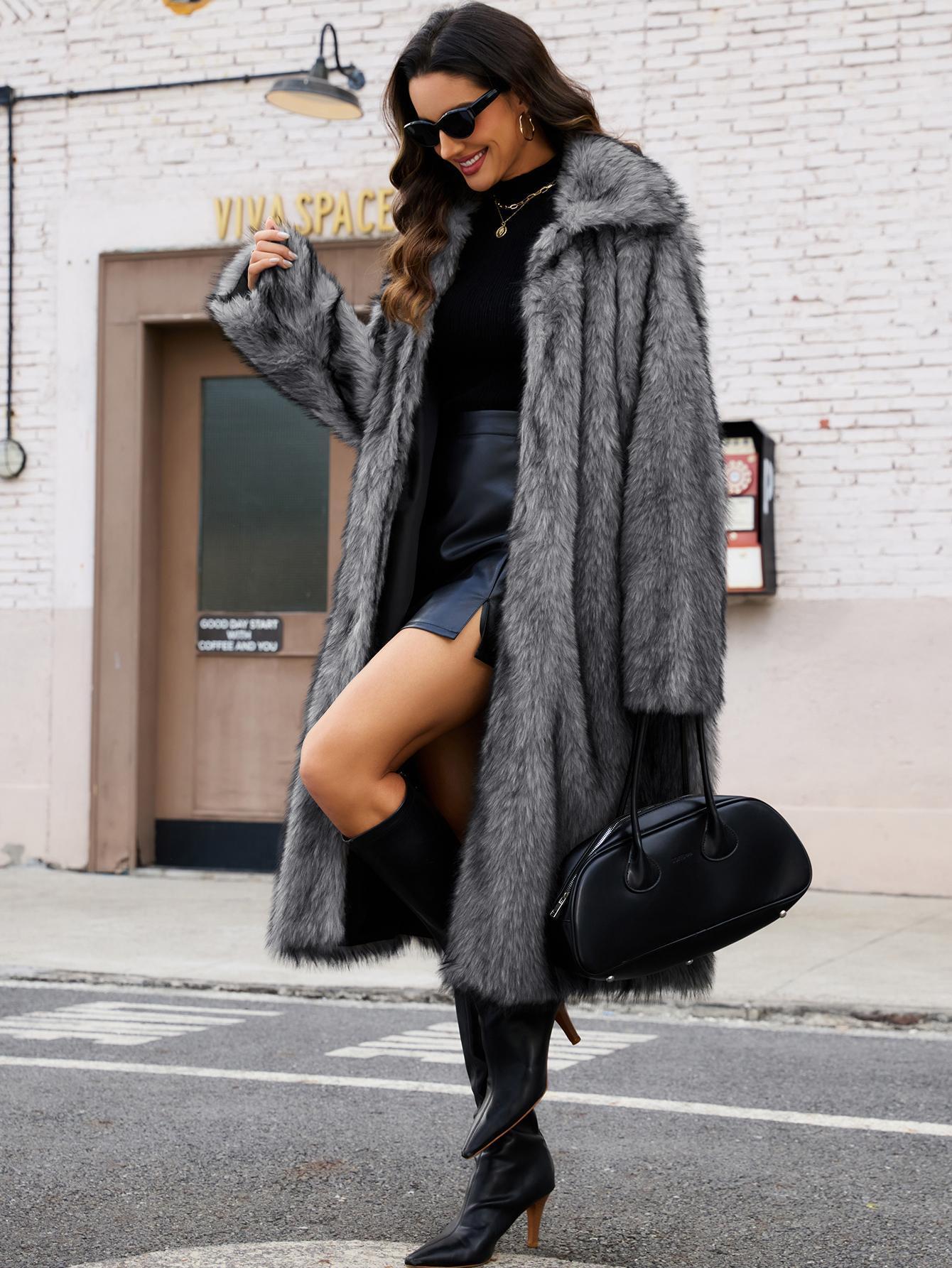 VVZ Women's Long-Length Warm Imitation Fur Fleece Coat for Fall and Winter Soft Cozy Full Coverage Design Womenswear Outerwear TikTokShopHolidayHaul Jackets