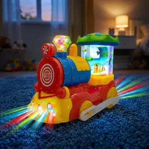Colorful Light-Up Train Toy with Music & Rotating Action – Battery Powered ABS Electric Train Playset with Bright LED Lights | Fun Birthday & Holiday Gift for Kids Ages 3–6