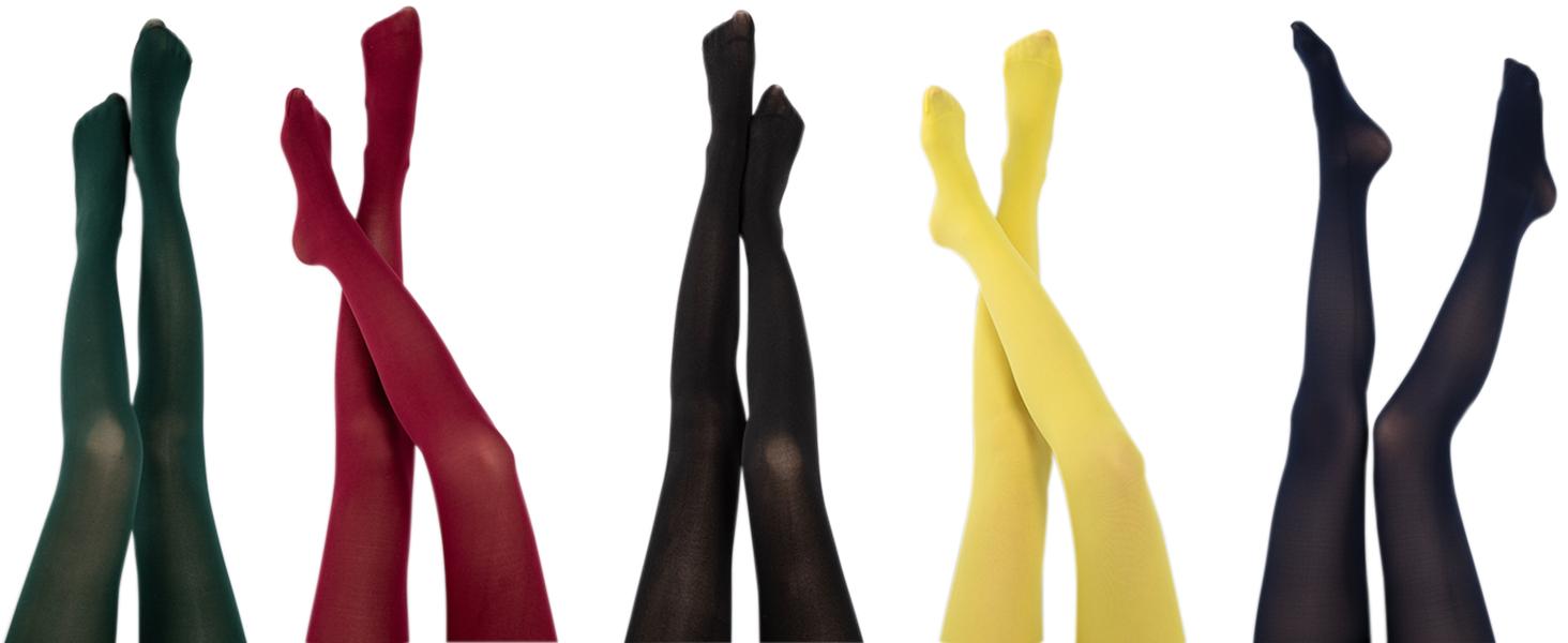 Women's 80D Opaque Tights Pantyhose, High Waist Soft Stockings, Solid Black Cute Tights (19 Colors)
