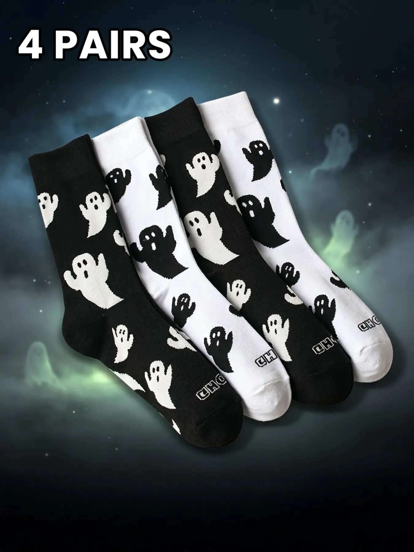 4 Pairs Halloween Ghost Ankle Socks, Unisex Cartoon Jacquard, Breathable Knit Fabric, Fun and Stylish Daily Wear, Perfect for All Seasons