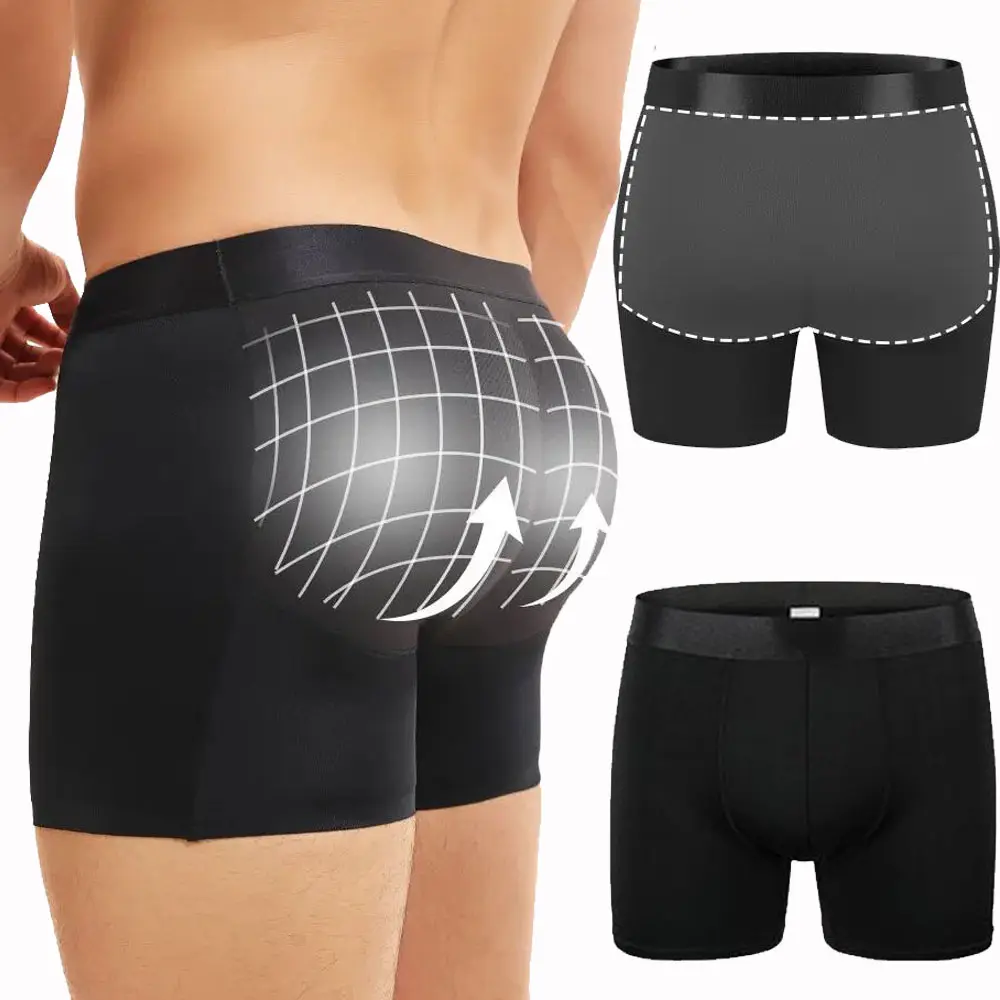 Men's Shapewear Boxer Trunks, Sexy High-Waisted Padded Underwear with Removable Butt Lifter Pads, Panties, Menswear, Underpants, Detachable Pad, Push-Up Lift, Shorts, Push-Up Pads