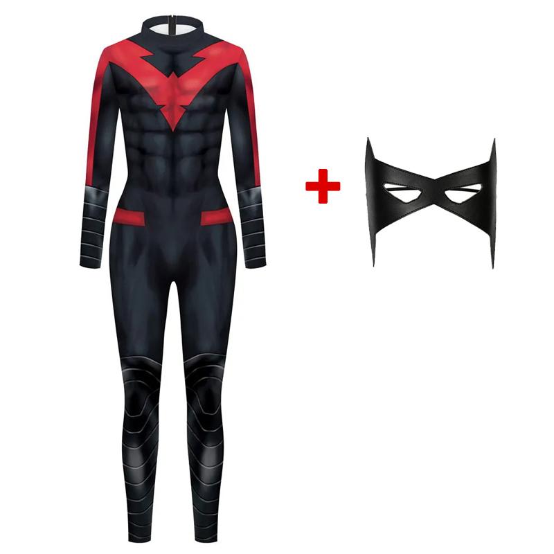 Halloween Female Nightwing Cosplay Costume Dick Grayson Jumpsuit Mask Kids Adults Girls Woman Superhero Catsuit Zentai Bodysuit