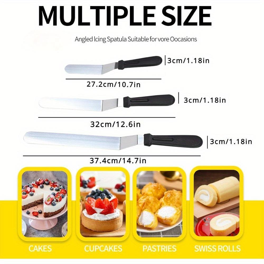 1pc, Icing Spatula, 15.24cm/20.32cm/25.4cm Angled Icing Spatula, Stainless Steel Palette Knife, Curved Offset Blade Professional Frost Cream Spatula, Lightweight Plastic Handle Icing Spatula For Cake Decoration Pastry Baking Kitchen, Kitchen Accessories