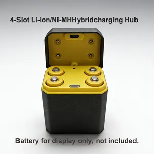 4-Slot Li-Ion/ni-Mh Hybrid Charging HUB Type-C, Fast Charge Display, Organizer Storage, Ideal for Multiple Devices, Efficient Power Solution